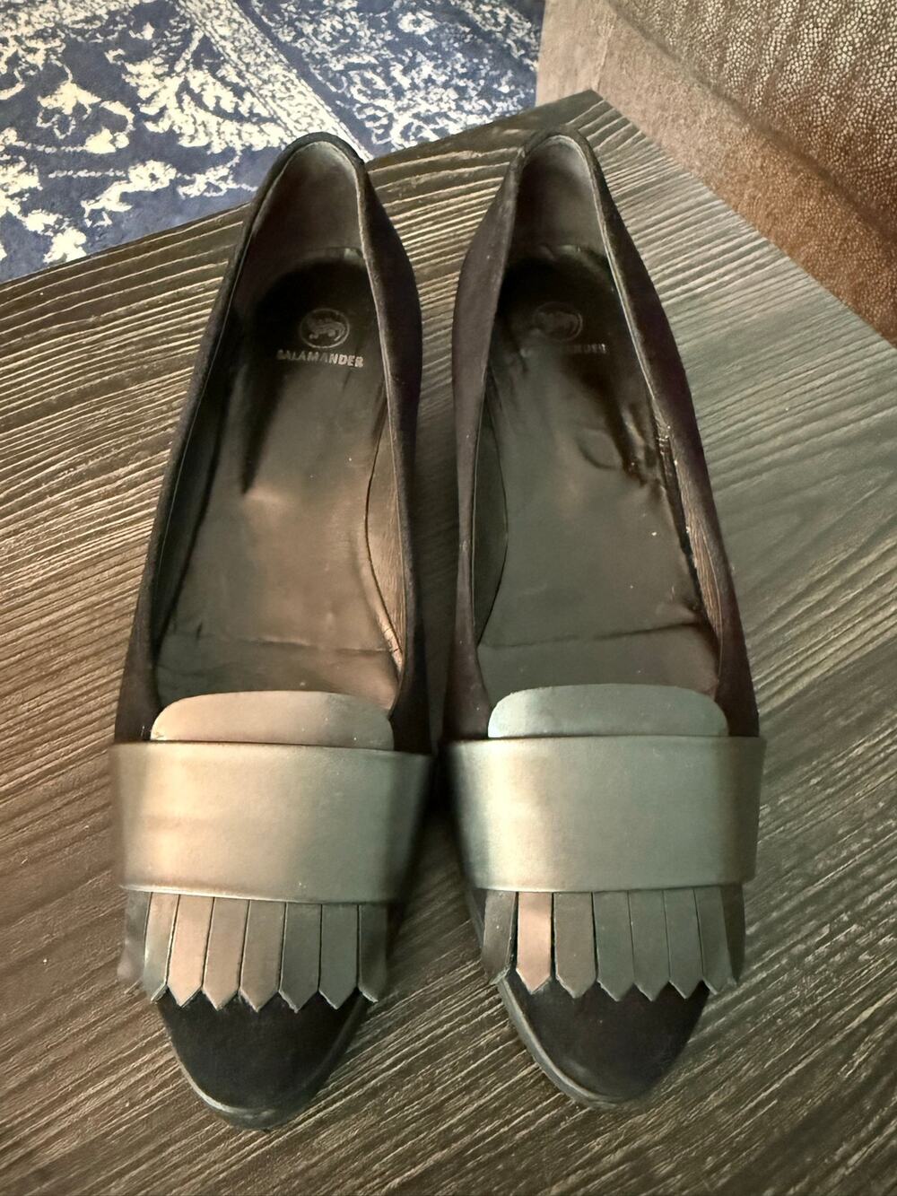 Vintage Salamander Suede & Leather Metallic Kiltie Fringe Loafers Sz. 38